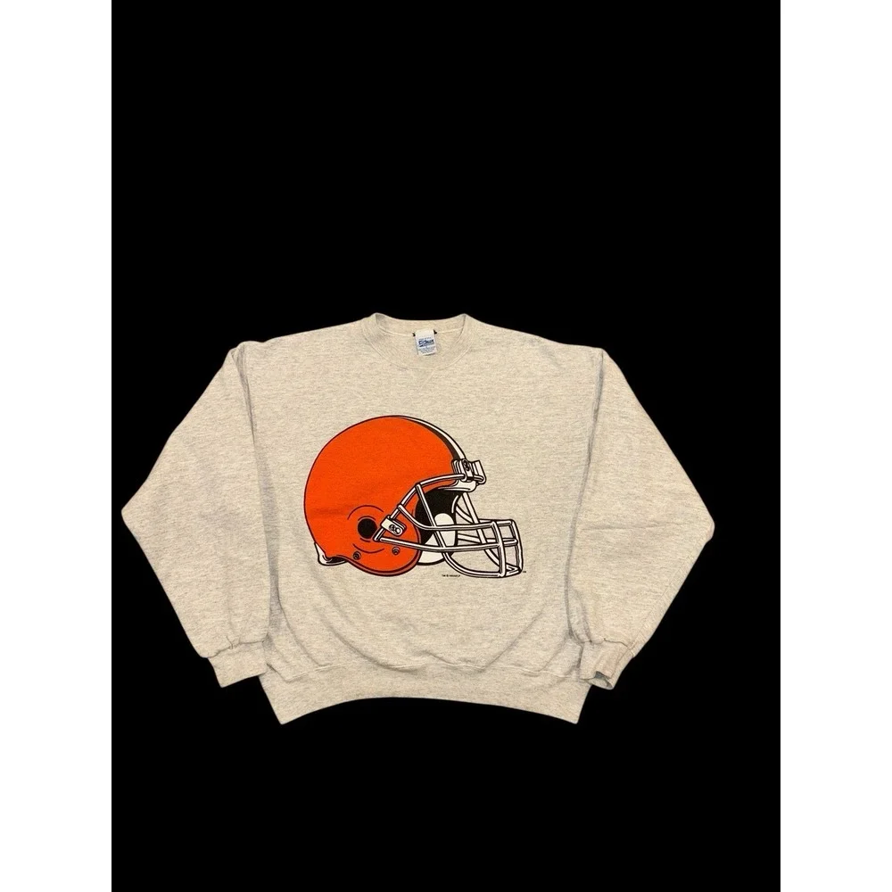 VTG Cleveland Browns Crewneck Sweatshirt Oversized Helmet‎ Salem Sportswear L - Picture 2 of 7